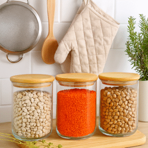 Berry Vakumlu Ahşap kapaklı 3 parça kavanoz seti 1000ml